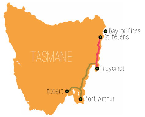 Map Tasmanie - Roadtrip de Freycinet à la Baie of Fires